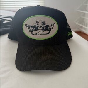 Boys Lie Black Corduroy Trucker Hat with Green Trim